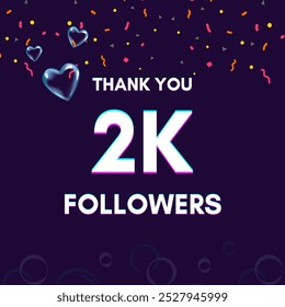 Plantilla de texto "2k followers" para dar las gracias después de lograr el hito en los sitios de redes sociales.
