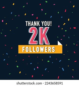 2k followers vector art illustration. Thank you followers vector template, Social sites post, Greeting card.