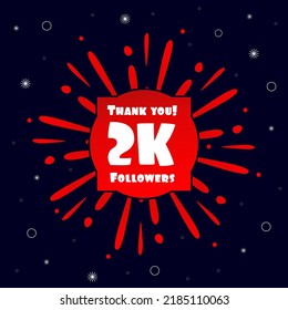 2K Folowers Social Media Post, 2000 Subscribers Post. Thank you 2k folowers. Vector Illustration.