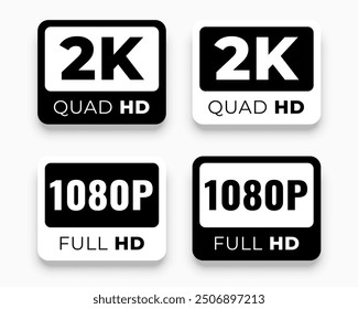 2k Quad und 1080 Full HD-Bildschirm Auflösung Pixel Tag-Symbol