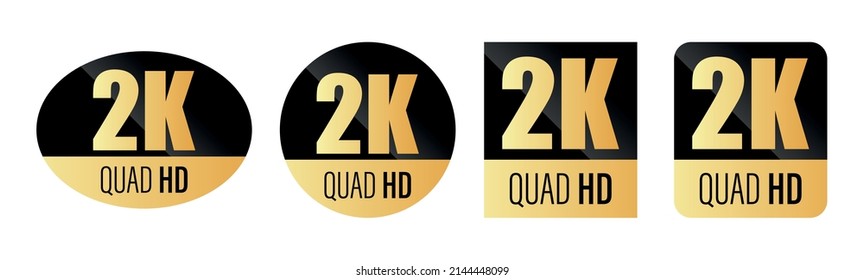 2K QUAD HD icon. Vector 2K symbol of High Definition monitor display resolution standard. Gold label