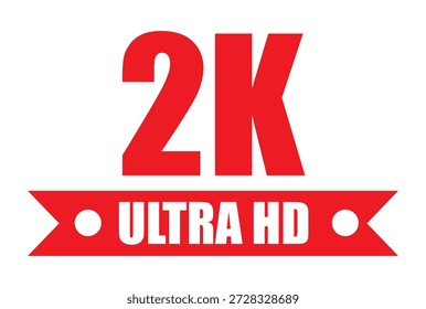 2K Ultra HD-Auflösung in roter Farbe mit Farbband-Banner und High-Definition-Text.