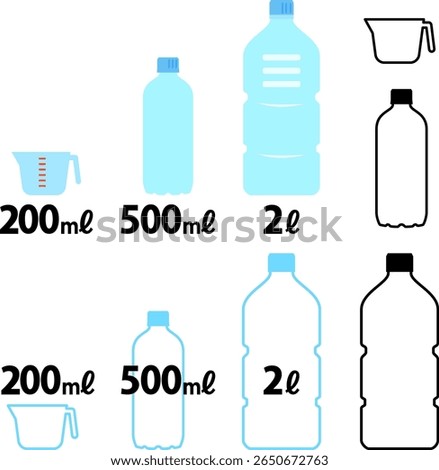 2L and 500ml plastic bottles and measuring cups