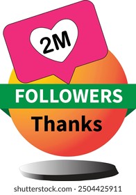 2M follower thank you with the pink and yellow theme with the white background in eps format