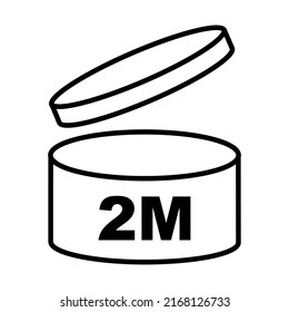 2m period after opening pao icon sign flat style design vector illustration isolated white background. 2 month day expiration period for cosmetic packaging line art symbol.