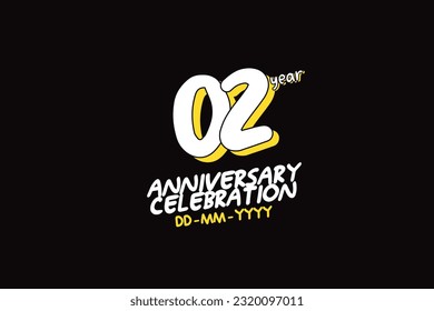 2nd, 2 years, 2 year anniversary with white character with yellow shadow on black background-vector