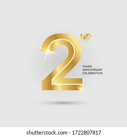 2nd 3D gold anniversary logo isolated on elegant background, vector design for celebration purpose