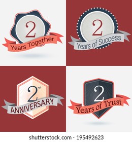 2nd Anniversary / 2 years together / 2 years of Success / 2 years of trust - Set of Retro vector Stamps and Seal  