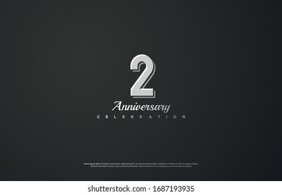 2nd anniversary background with illustrations of white numbers and white writing underneath.