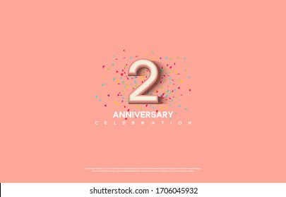 2nd anniversary background with illustrations of white numbers and pink color on the edges of numbers.