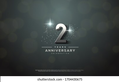 2nd anniversary background number illustration with color effects and sparkling light behind.