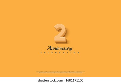 2nd anniversary background with orange-colored number illustration and black text below.
