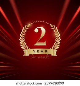2nd anniversary celebraion with gold number.  Two Year Anniversary Celebrating background design. 2nd Anniversary Celebration. logo design with golden numbers and text.