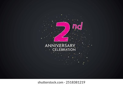 2nd Anniversary celebration, 2 Anniversary celebration, Realistic 3d sign, Black background, festive illustration, White Pink number 2 sparkling confetti, 2,3 