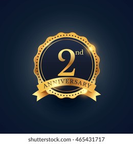 2nd anniversary celebration badge label in golden color