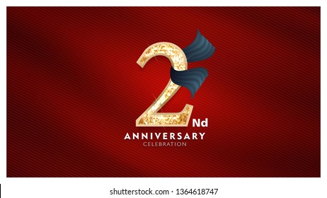  2nd Anniversary celebration - Golden numbers with red fabric background