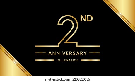 2nd Anniversary Celebration with golden text, Golden anniversary vector template