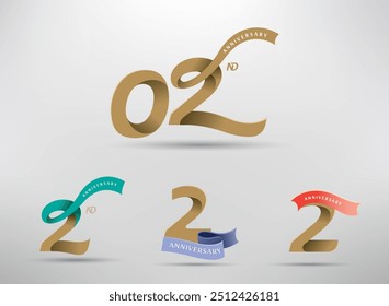 2nd anniversary celebration logotype with alternative number and ribbon design