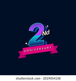 2nd anniversary celebration logotype colorful design. Simple and retro anniversary logotype design.