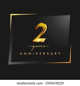 2nd anniversary celebration logotype with handwriting golden color elegant design isolated on black background. vector anniversary for celebration, invitation card, and greeting card.
