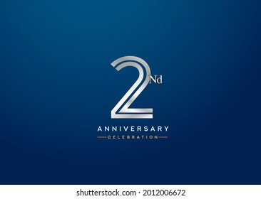 2nd anniversary celebration logotype with linked number silver color isolated on blue color. vector anniversary for celebration, invitation card, and greeting card