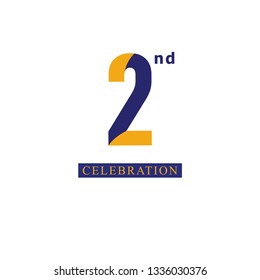 2nd Anniversary Celebration Orange Blue Vector Template Design Illustration