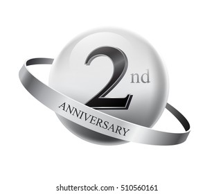 2nd anniversary celebration with silver ring on white isolated background