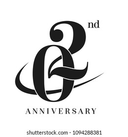 2nd Anniversary Celebration simple monogram Design. pictogram vector icon, simple years birthday logo label, black and white stamp isolated