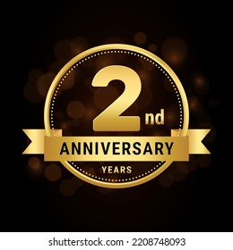 2nd anniversary, anniversary celebration template design with gold ribbon. Logo vector illustration