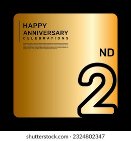 2nd anniversary celebration template design with simple and luxury style in golden color