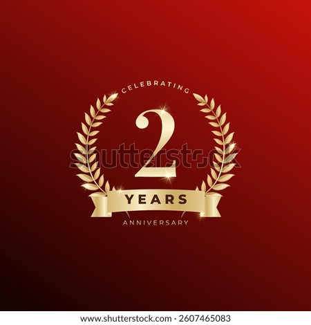 2nd Anniversary celebration,  Two Year Anniversary celebration On Red background for celebration event, festive illustration, Golden number 2sparkling confetti.