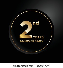 2nd anniversary, anniversary celebration vector design with gold color on black background and circle shape.