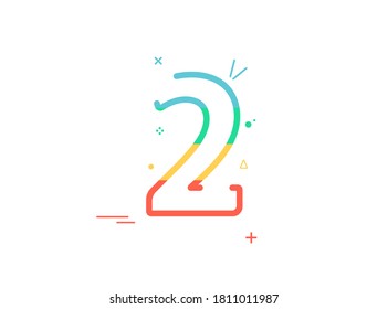 2nd Anniversary celebration vector font,  greeting, congratulation, colorful design with confetti. Birthday or wedding party festive event decoration. Eps10 illustration 



