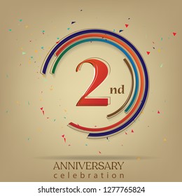 2nd Anniversary colorful with brown background, for greeting cards