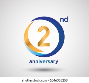 2nd anniversary design with blue and golden circle isolated on white background for celebration