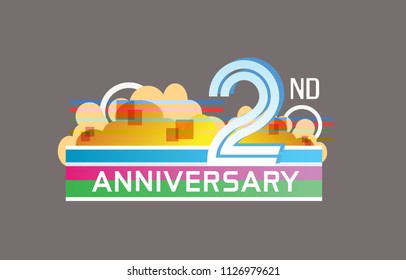 2nd anniversary design colorful color with cloud, rainbow, and multiple line number. vector illustration for celebration event and party