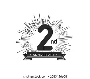 2nd anniversary design with firework and ribbon black color for use company celebration 