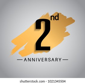 2nd anniversary design with golden brush isolated on white background for celebration event