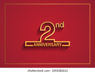 2nd anniversary design with simple line style golden color isolated on red background for celebration event