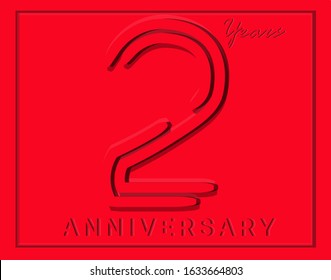 2nd Anniversary with elegant red stripe motif, anniversary template design for web ,Creative poster, booklet, leaflet, flyer, magazine, invitation card
