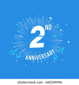 2nd Anniversary fireworks and celebration background. vector design template