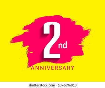 2nd anniversary flat design pink brush on yellow background for celebration event 