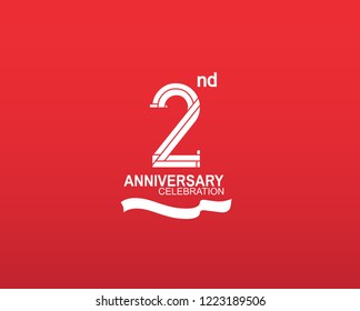 2nd anniversary flat design white color isolated on red background