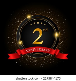 2nd Anniversary. Golden anniversary celebration template design, Vector illustrations.