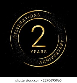 2nd anniversary, golden anniversary with a circle, line, and glitter on a black background.