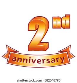 2nd anniversary. Golden vector label.