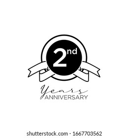 2nd anniversary lack logo with ribbon design number icon