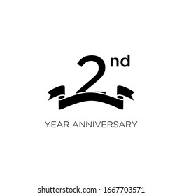 2nd anniversary lack logo with ribbon design number icon
