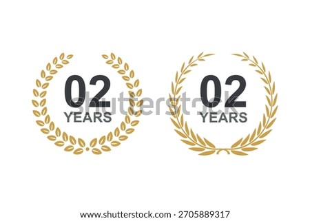 2nd anniversary laurel wreath. 2 year anniversary floral laurel wreath. Anniversary icon or logo with laurel wreath. 2nd year celebration label vector illustration