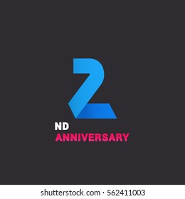 2nd Anniversary  Logo Celebration, Blue and Pink Flat Design Isolated on Black Background